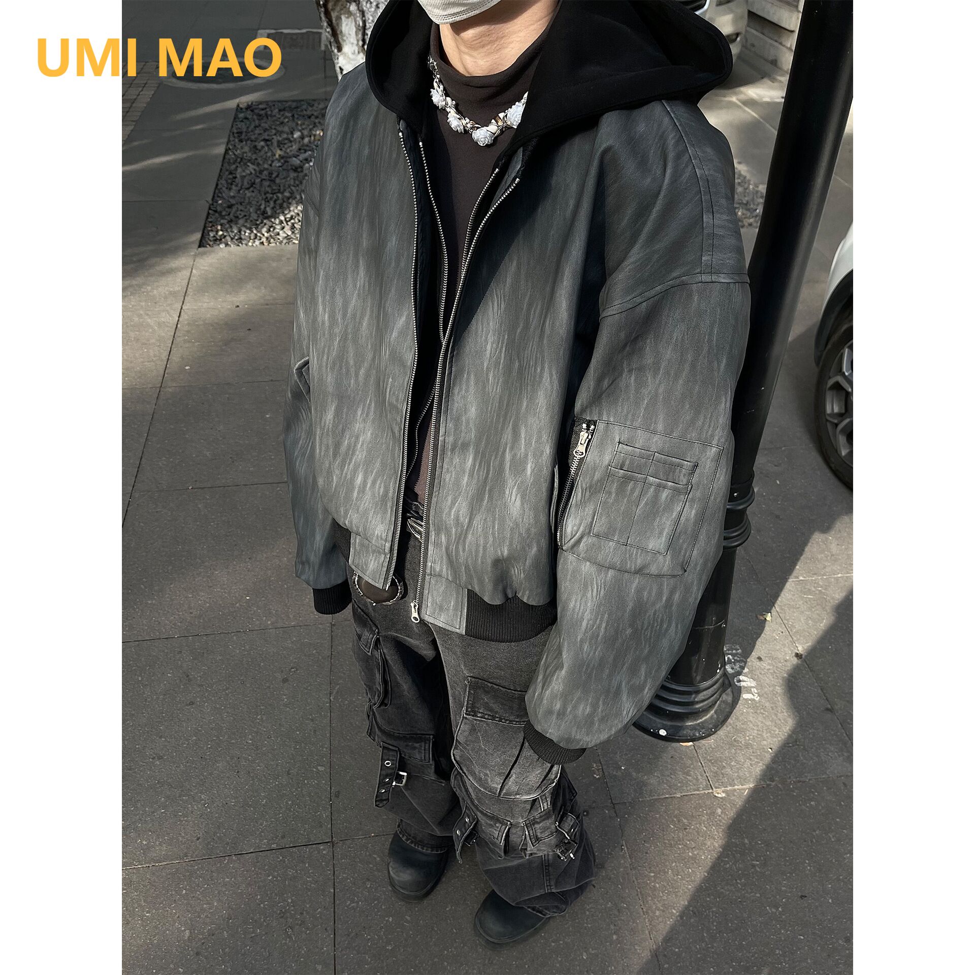 Leather Work Jacket With Hood - UMI MAO American Retro Work Jacket