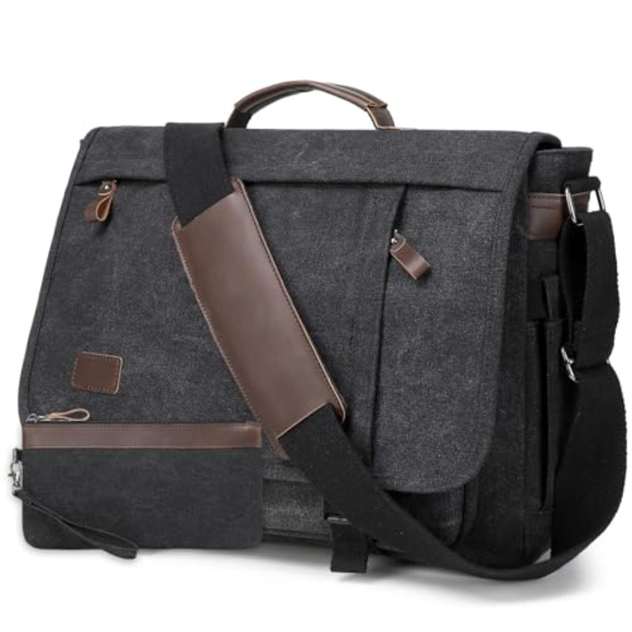 Leather Work Bag Mens - 17.3 Inch Messenger Bag for Men: