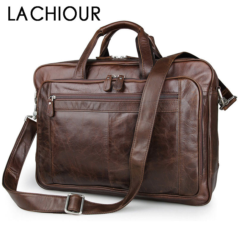 Leather Work Bag Mens - LACHIOUR Genuine Leather Men Bag Vintage