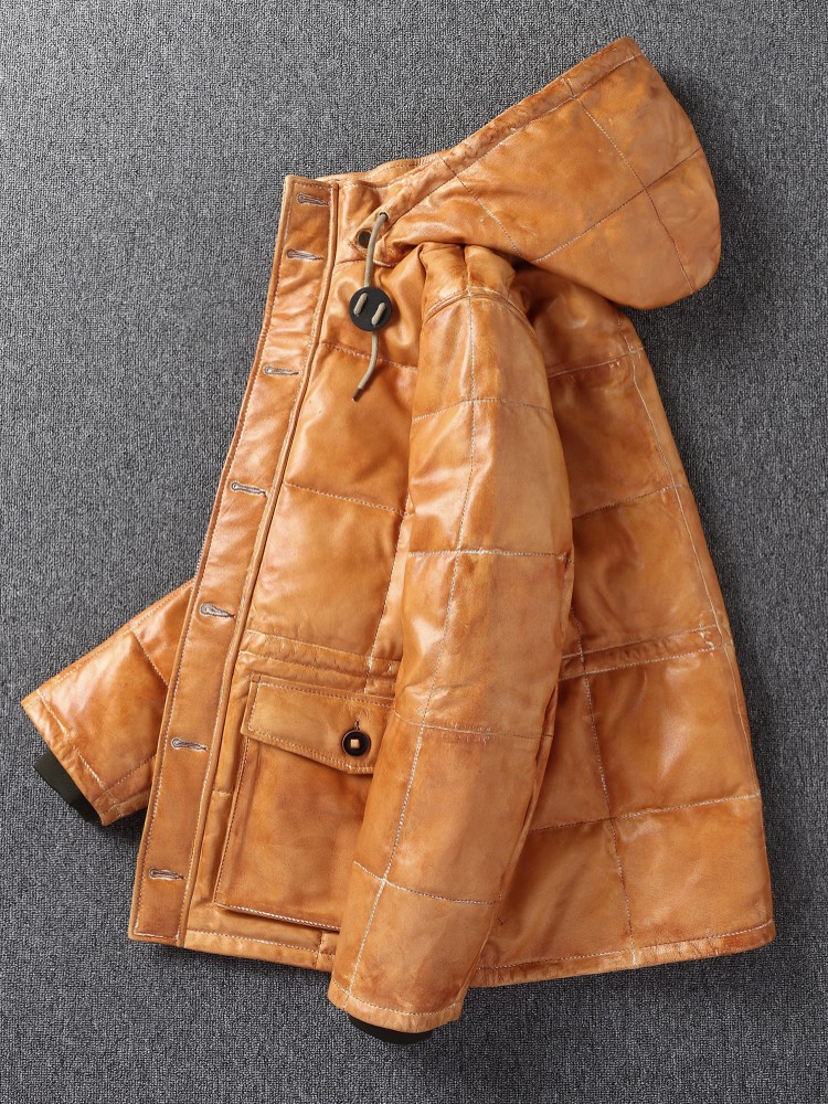 Winter Mens Sheepskin Genuine  - Leather Work Jacket With Hood reseña y precio