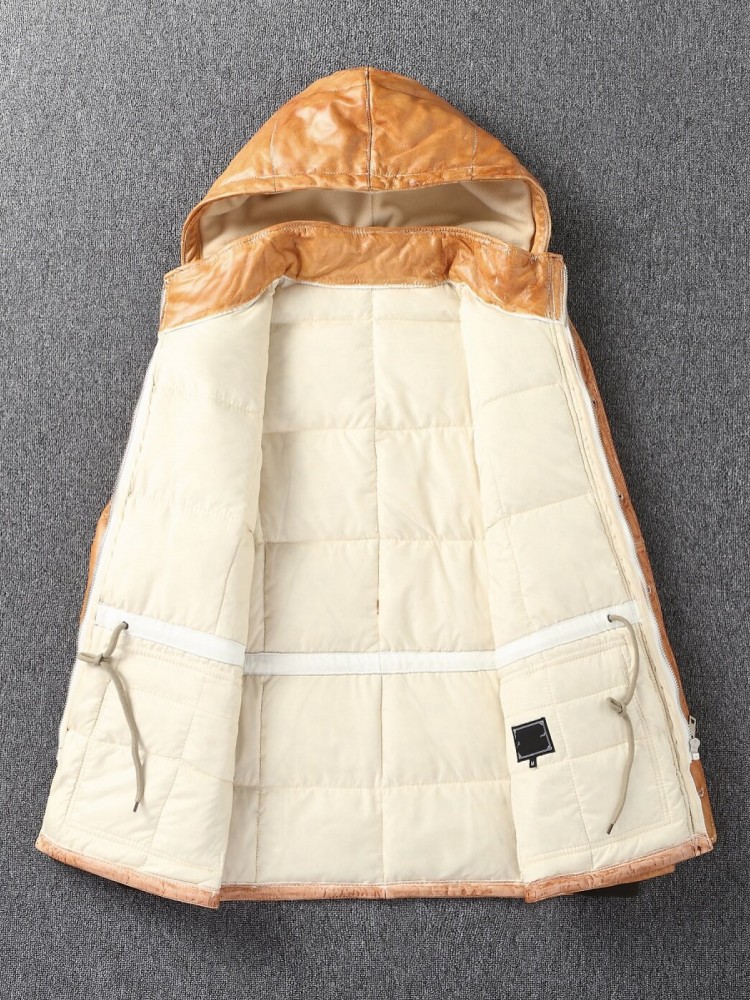 Winter Mens Sheepskin Genuine  - Leather Work Jacket With Hood reseña y precio