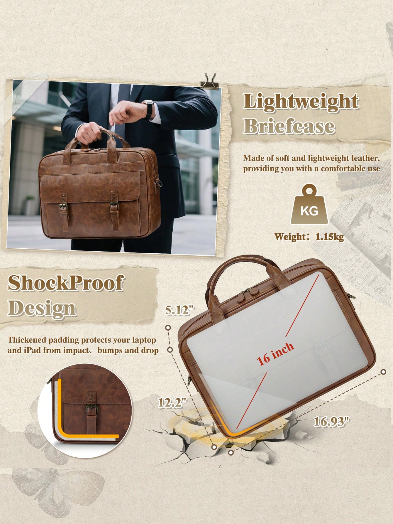 Vintage Leather Messenger Bag  - Leather Work Bag Mens reseña y precio