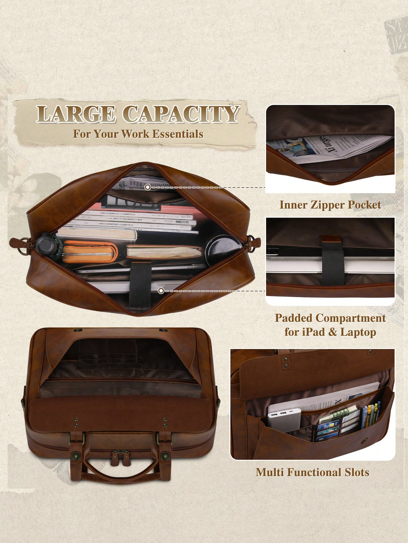 Vintage Leather Messenger Bag  - Leather Work Bag Mens reseña y precio