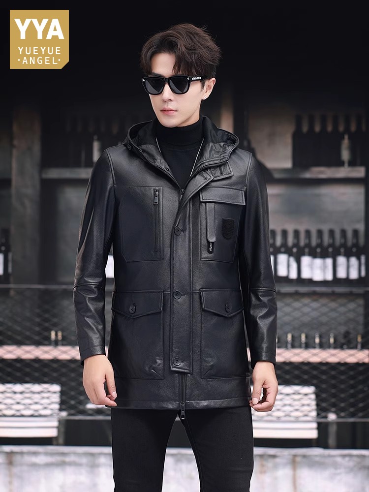 Winter Business Men Work Mid L - Leather Work Jacket With Hood reseña y precio