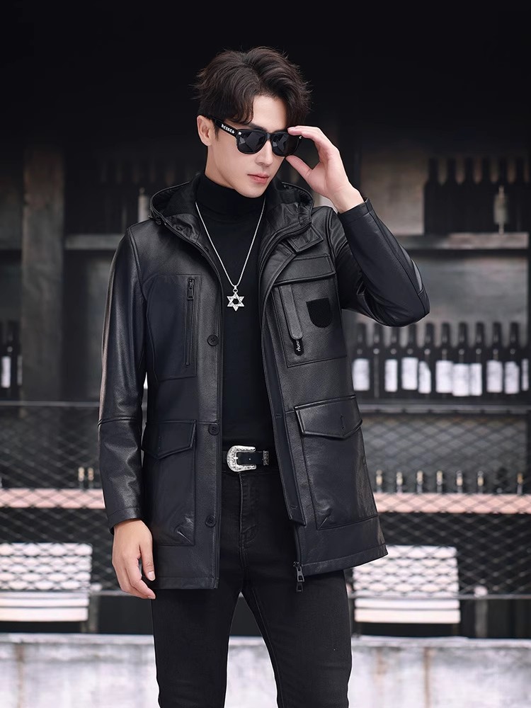 Winter Business Men Work Mid L - Leather Work Jacket With Hood reseña y precio