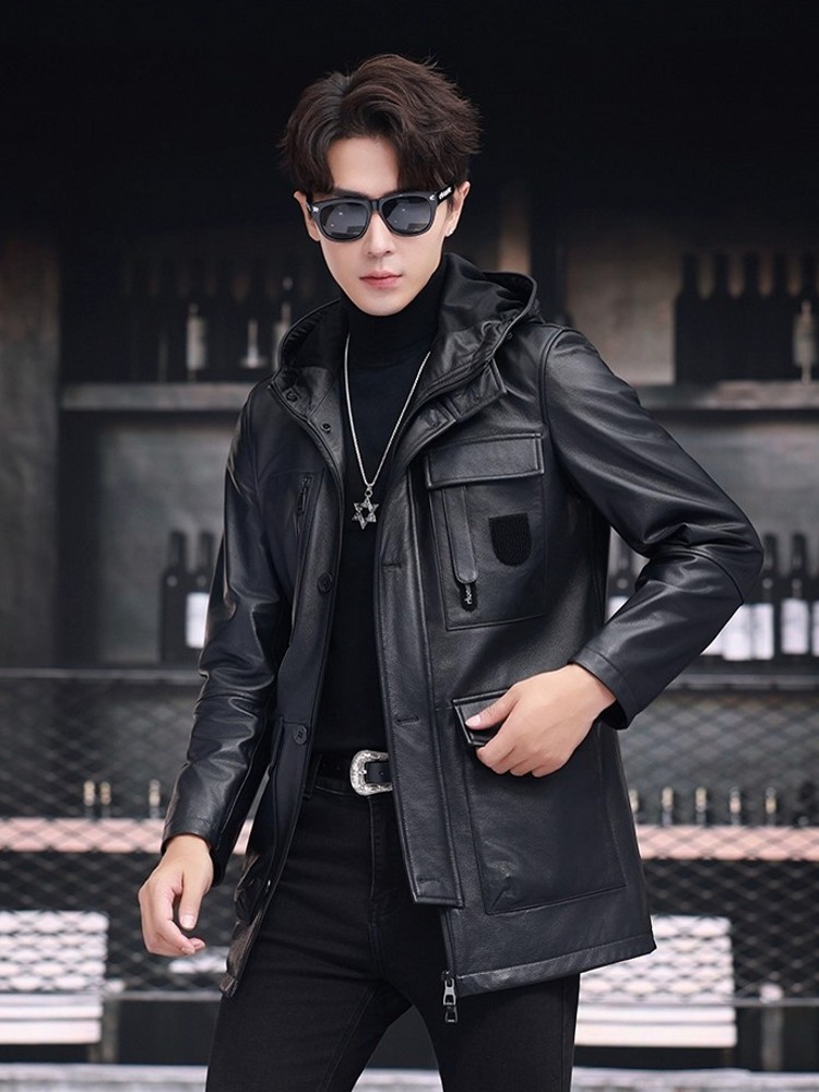 Winter Business Men Work Mid L - Leather Work Jacket With Hood reseña y precio
