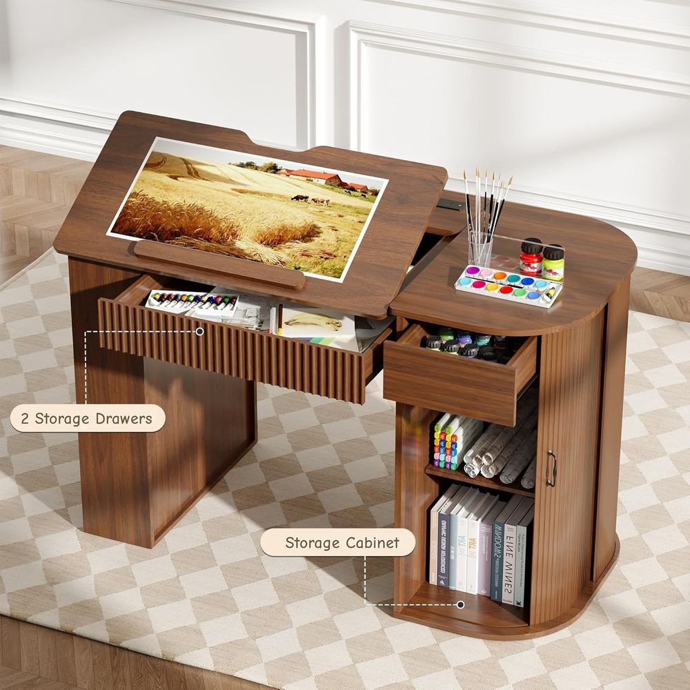 Storage Cabinet Desk with Draw - Leather Work reseña y precio