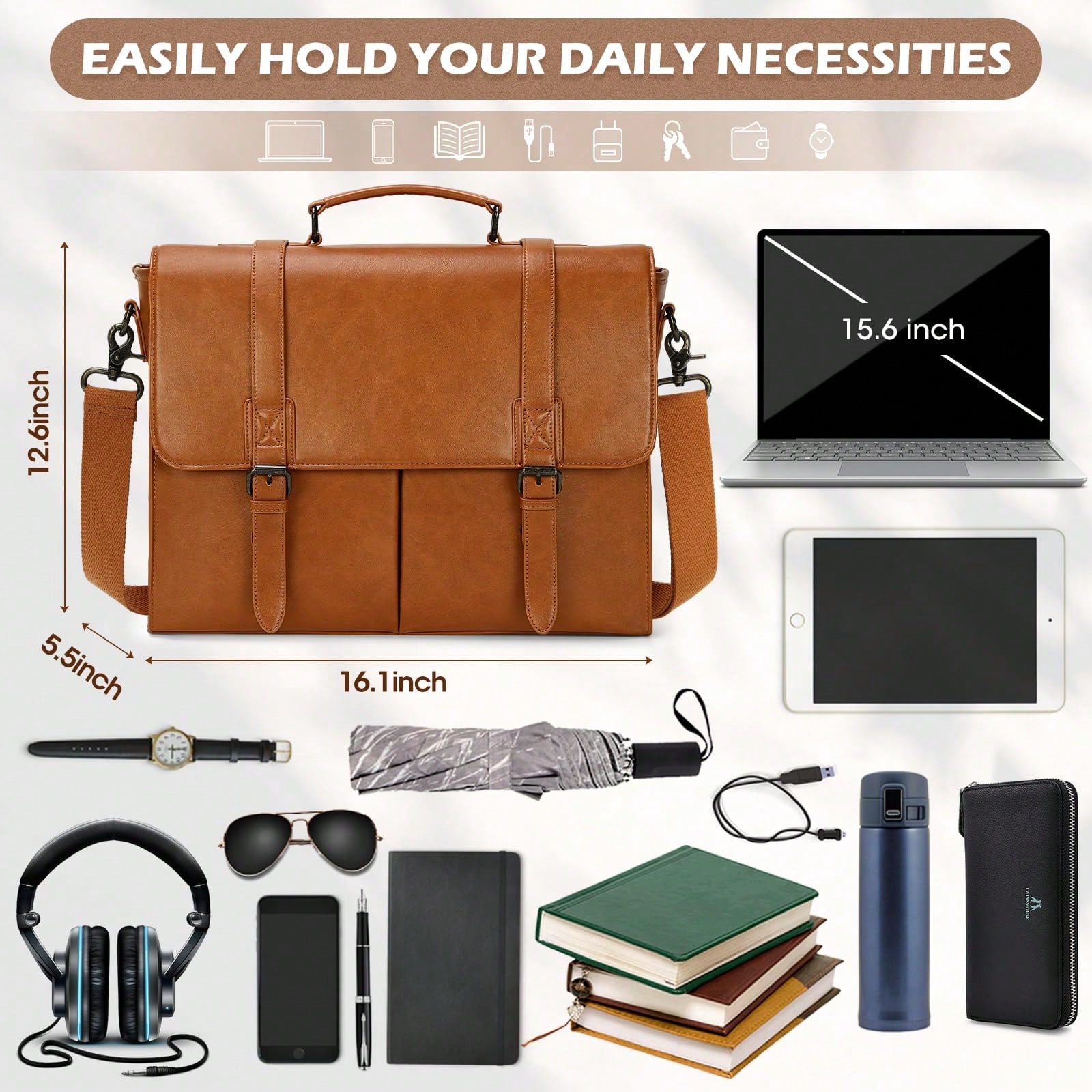 Messenger Bag For Men 15.6 Inc - Leather Work Bag Mens reseña y precio