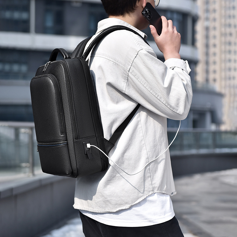 PU Leather Men's Backpack USB  - Leather Work Backpack reseña y precio