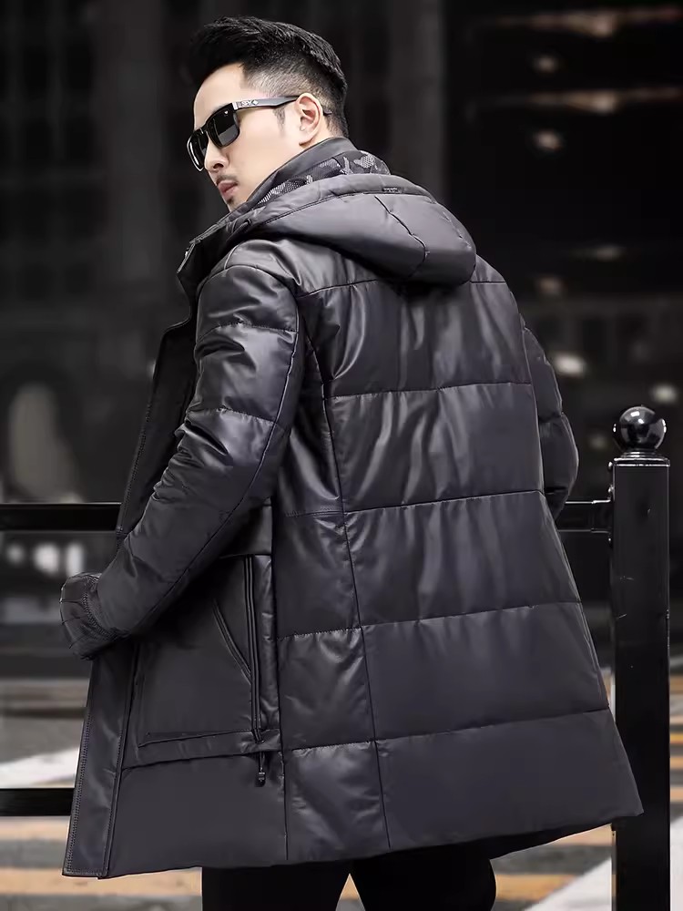 Winter Mens Thick Warm White G - Leather Work Jacket With Hood reseña y precio