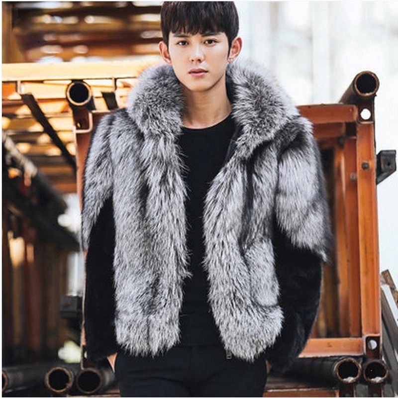 2026 Men Faux Fur Fox Coats Sh - Leather Work Jacket With Hood reseña y precio