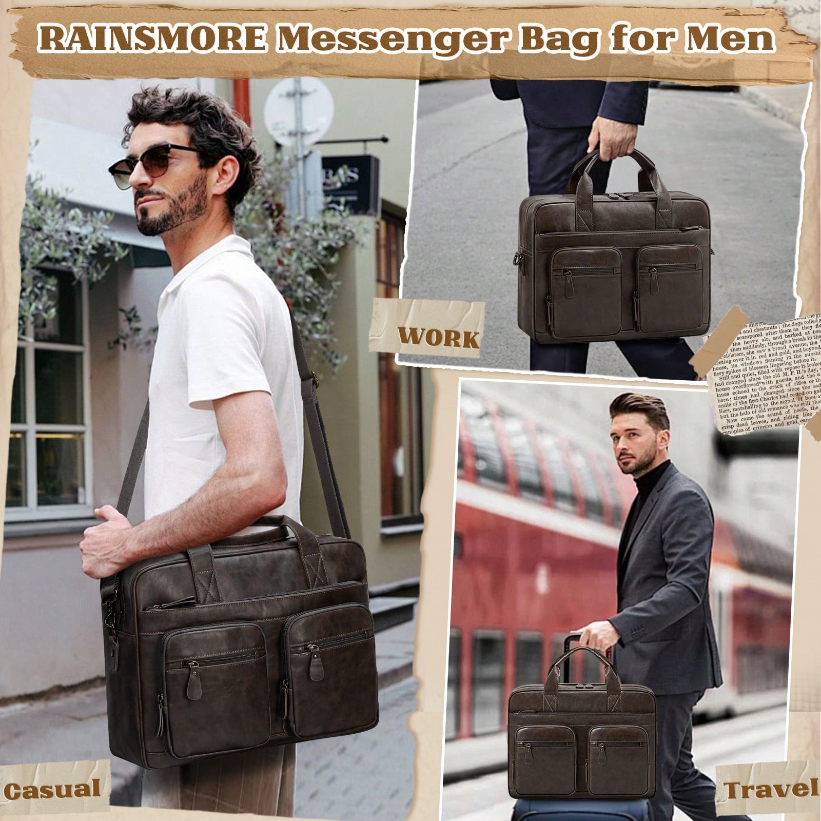 Vintage Messenger Bag For Men  - Leather Work Bag Mens reseña y precio