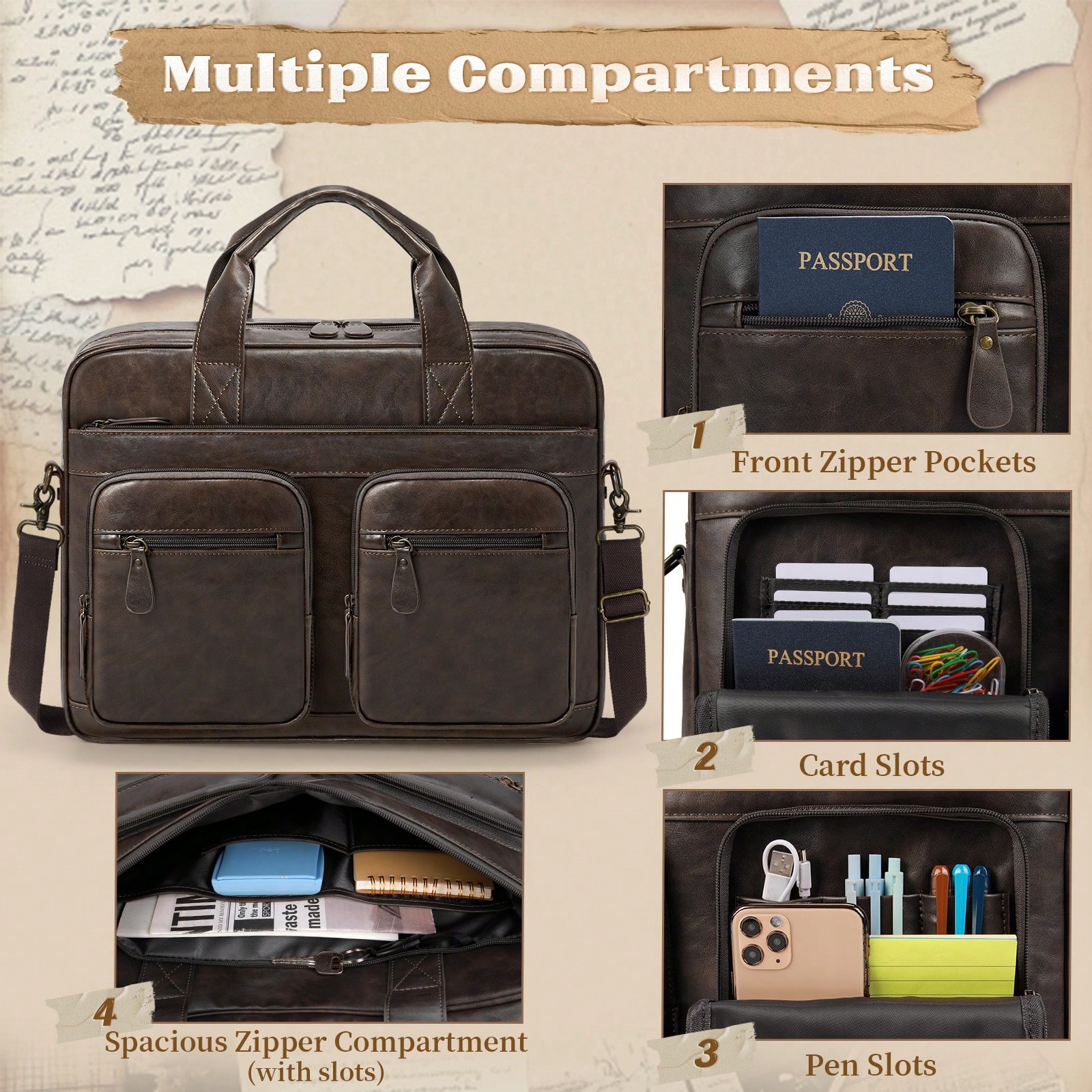 Vintage Messenger Bag For Men  - Leather Work Bag Mens reseña y precio