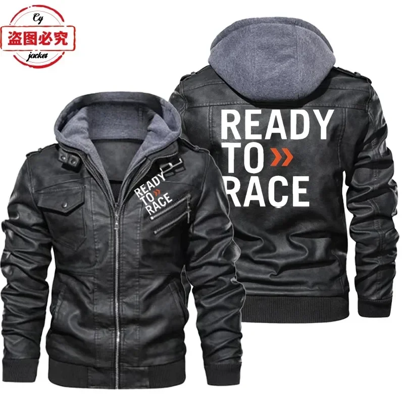 Ready To Race Logo Printed Off - Leather Work Jacket With Hood reseña y precio