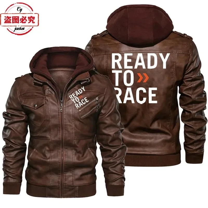 Ready To Race Logo Printed Off - Leather Work Jacket With Hood reseña y precio