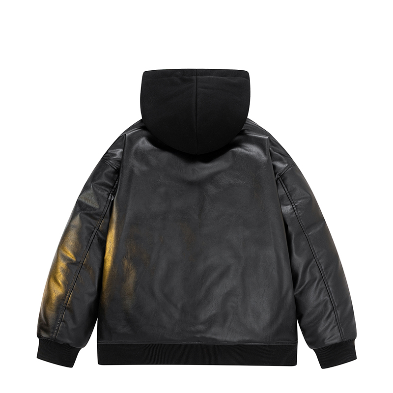 Men Down Cotton Jacket PU Leat - Leather Work Jacket With Hood reseña y precio