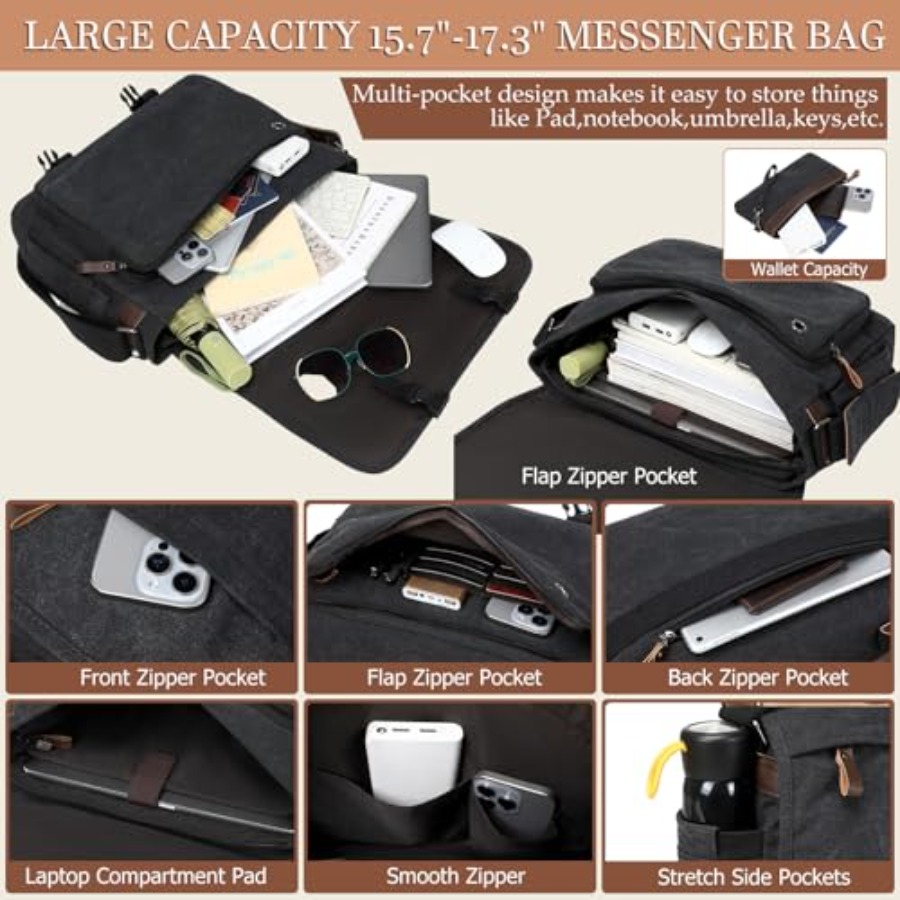 17.3 Inch Messenger Bag for Me - Leather Work Bag Mens reseña y precio