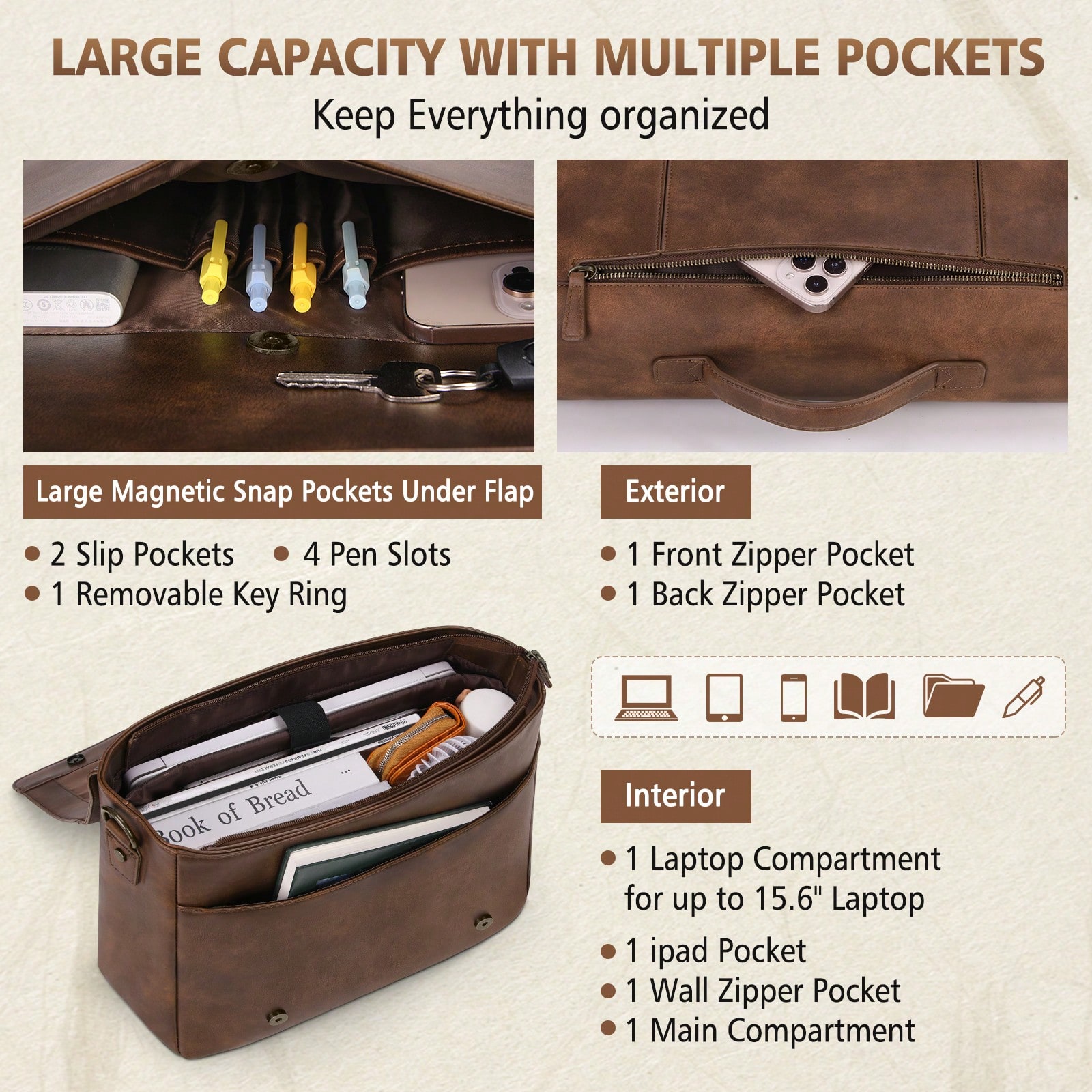 Leather Messenger Bag For Men  - Leather Work Bag Mens reseña y precio