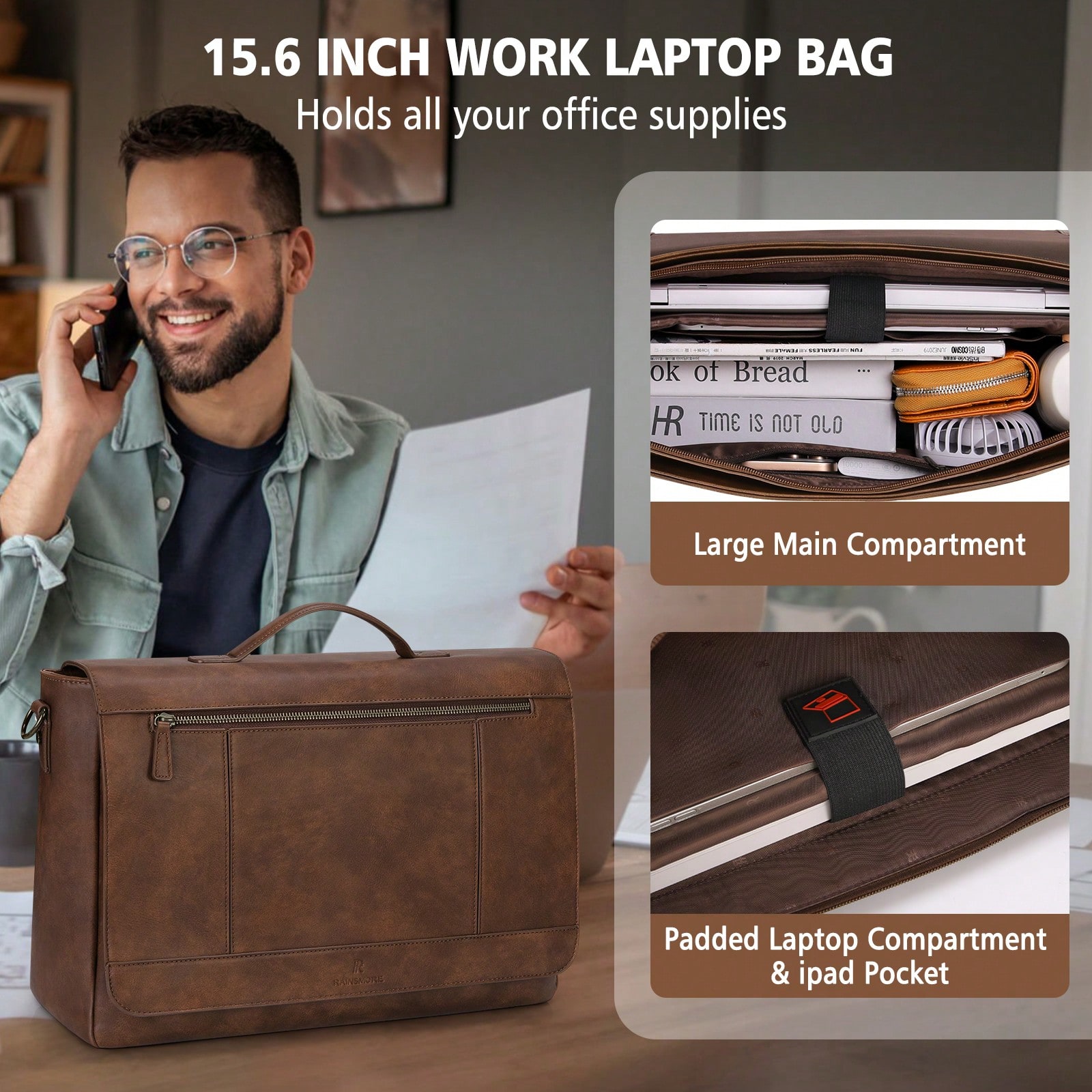 Leather Messenger Bag For Men  - Leather Work Bag Mens reseña y precio
