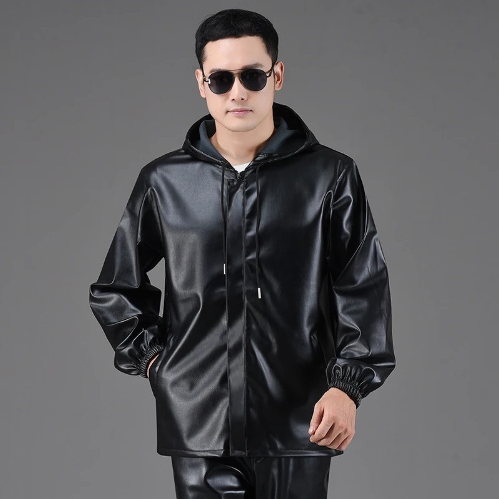 Men's spring and autumn overal - Leather Work Jacket With Hood reseña y precio