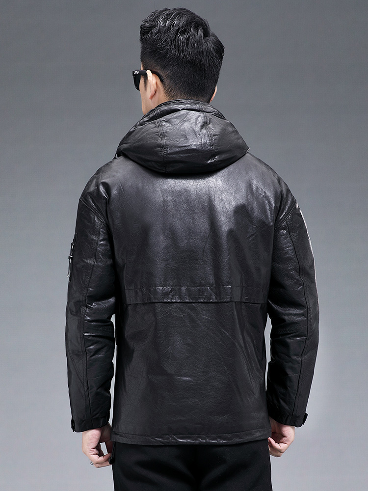 Winter Men Warm Real Goatskin  - Leather Work Jacket With Hood reseña y precio