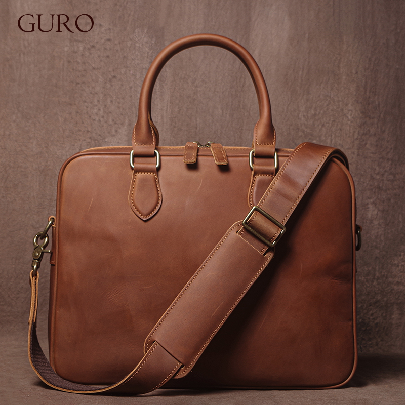 GURO Men Crazy Horse Cowhide B - Leather Work Bag Mens reseña y precio