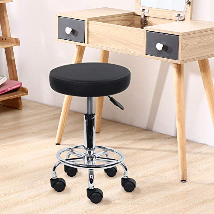 PU Leather Round Rolling Stool - Leather Work reseña y precio