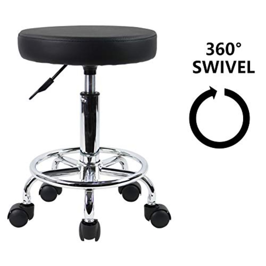 PU Leather Round Rolling Stool - Leather Work reseña y precio