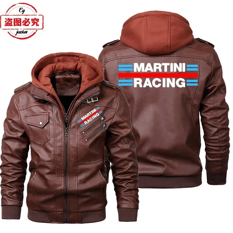 Martini Racing Logo Printed Ra - Leather Work Jacket With Hood reseña y precio