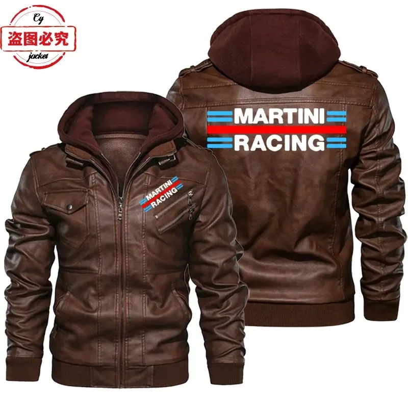 Martini Racing Logo Printed Ra - Leather Work Jacket With Hood reseña y precio