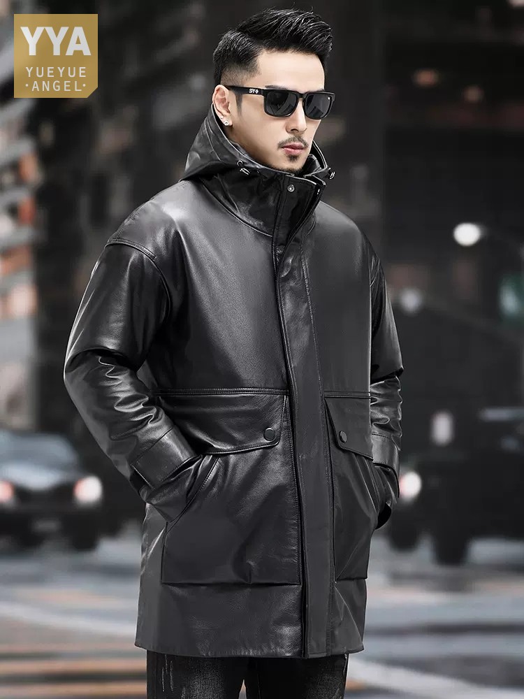 Winter Men Warm Work Down Jack - Leather Work Jacket With Hood reseña y precio