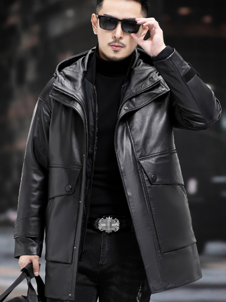 Winter Men Warm Work Down Jack - Leather Work Jacket With Hood reseña y precio